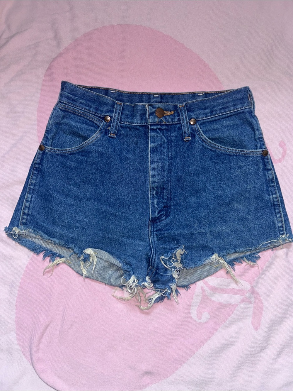 Vintage Wrangler High-Waist Distressed Denim Shorts - Blue